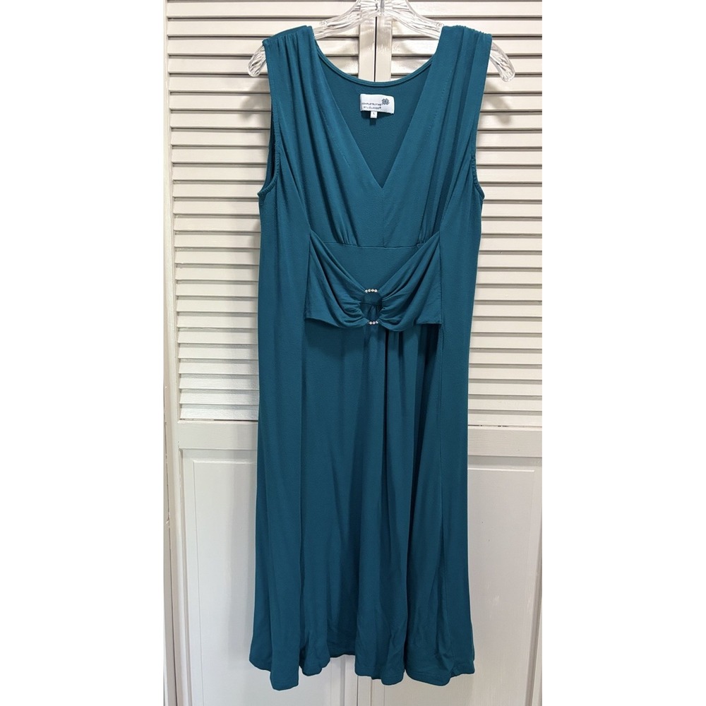Completely Me Turquoise Midi Dress Size‎ Large Sleeveless Gems V Neck